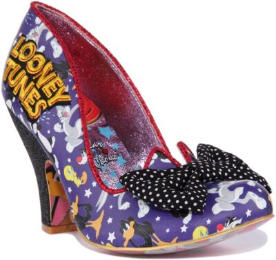 Irregular Choice Looney Time Damen-Courtschuh mittlerer Absatz in lila UK Größe 3 - 8