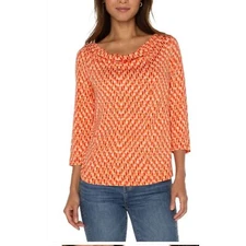 Liverpool 3/4 Sleeve Cowl Neck Knit Top- Large