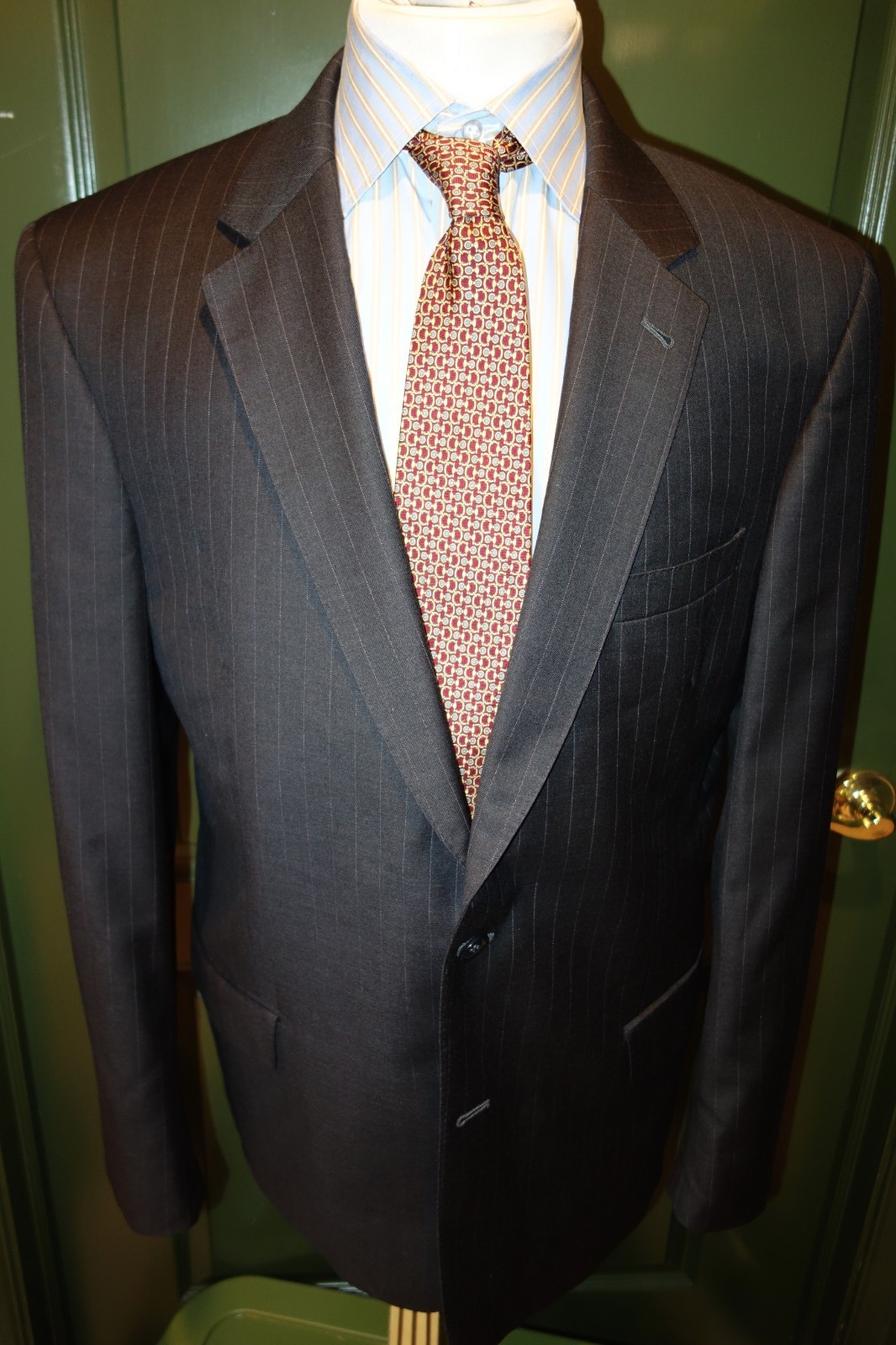 Jos. A. Bank Signature Gold Dark Gray Stripe Suit Size 43L