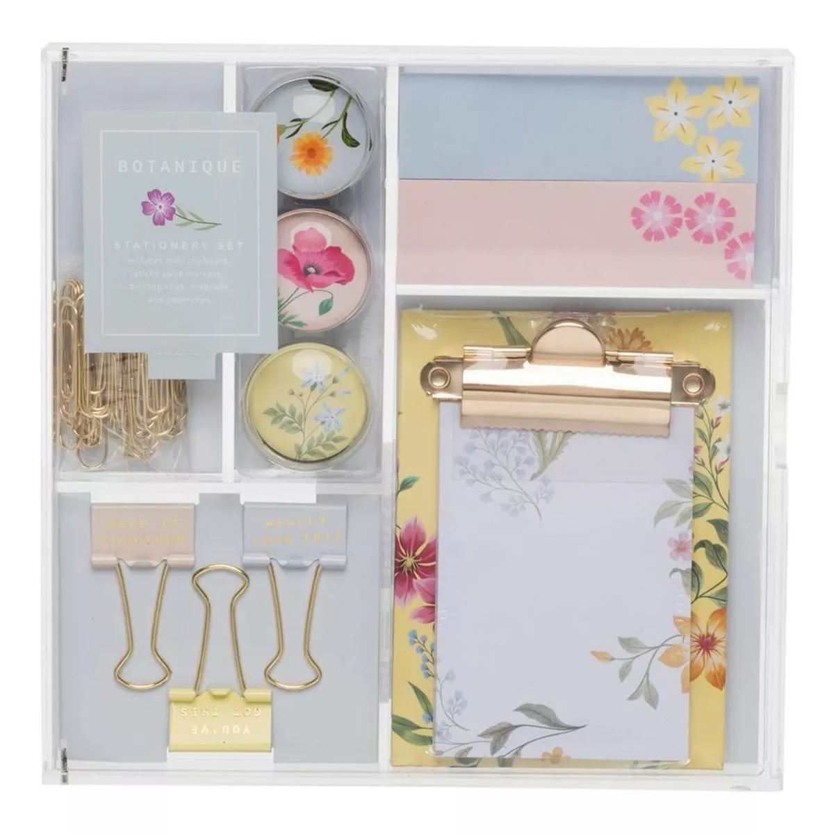 WHSmith Botanique Floral Stationery Set Pastel Pink & Blue In A