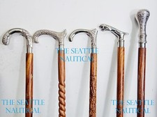 Lot of 5 Silver Brass Head Handle Knob Victoria 3 Fold Wooden Walking Stick Cane