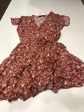 Francesca's Floral Wrap Dress Rust XS