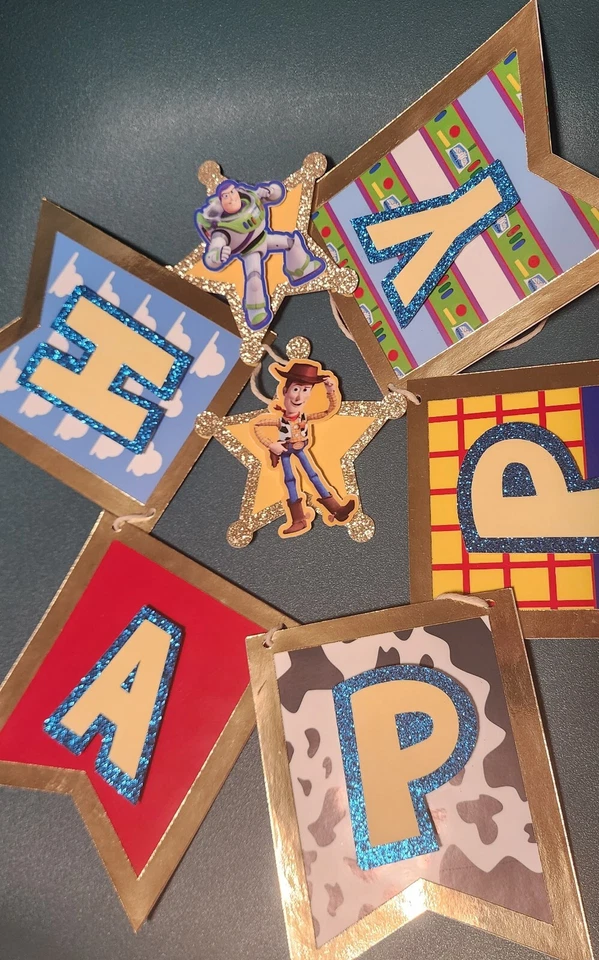 Banner de feliz cumpleaños Toy Story, pancarta de cumpleaños de madera, pancarta de cumpleaños de vaquero Foto 3 de 4