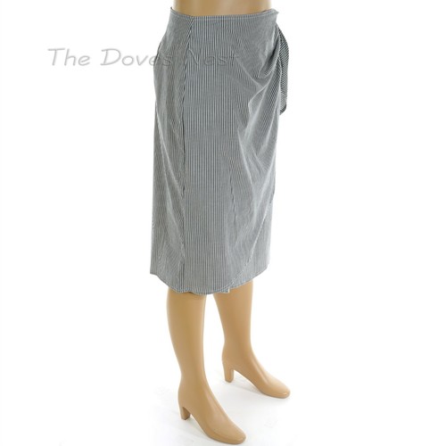 CHAPS by Ralph Lauren WOMEN'S Size 12 WHITE GRAY STRIPE Faux Wrap SKIRT Side Tie - Picture 8 of 10