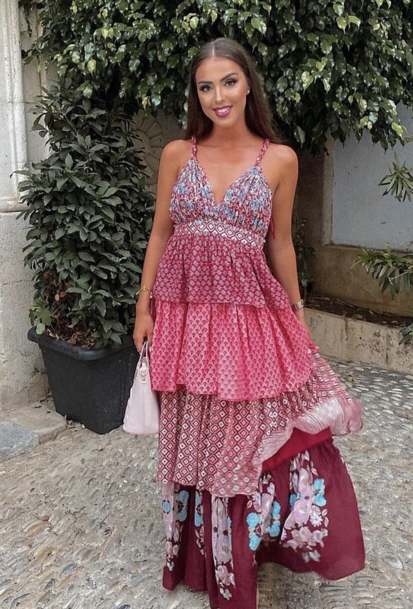 ZARA WOMAN CROSSOVER STRAPS V-NECK MIDI PRINTED DRESS WITH FRILLS