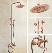 Antique Copper 8"Rainfall Wall Mount Shower Faucet Set Hand Shower Tub Mixer Tap