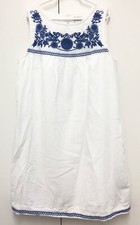J. Crew White w/ Blue Floral Embroidered Sleeveless Linen Blend Dress - Size XXS
