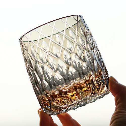 Handmade Gray Whiskey Glasses Kiriko Crystal Glass Drinkware Tumbler 12oz - Picture 4 of 8