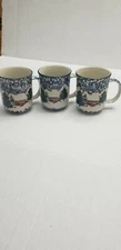 LOT of 3 Cabin in the Snow Folkcraft by Tienshan Spongeware Coffee Cups Mugs 