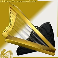 26 String Harp Gold Lightweight W/O Levers Harp with Bag Tuning Key String