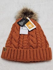 NWT Timberland Autumn Woods Cable Cozy Fleece Lined Pom Beanies Rust Orange