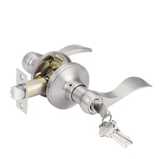 Satin Nickel Entry Door Lever Wave Style Handle Exterior Interior Keyed Entry...