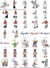 97 CHEFS COOKING EMBROIDERY MACHINE DESIGNS COLLECTION PES JEF HUS DST EXP USB