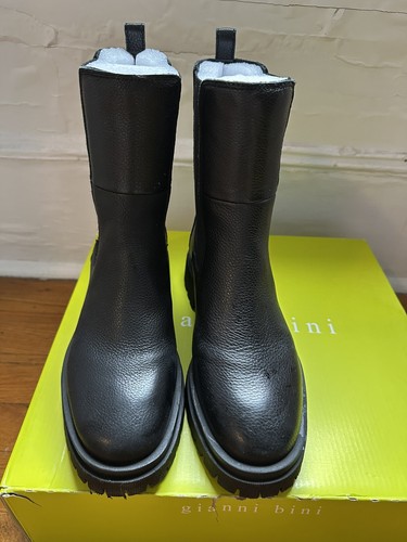 Gianni Bini Marvin Leather Lug Sole Booties Chelsea Boots Black 7.5 - Picture 3 of 7