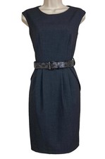 Calvin Klein 2 Sleeveless Sheath Dress Grey Belted Round Neck Pleated Skirt