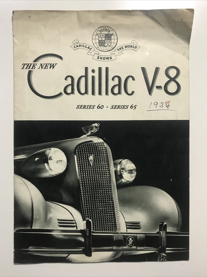 Folleto de póster de concesionario vintage original 1937 Cadillac serie V-8 60 65      Foto 3 de 4