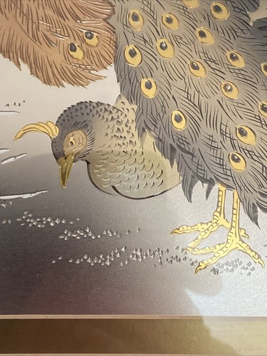 PEACOCK PICTURE 16.5” x 15.5” Engraved 24ct Gold Silver Copper Chokin Art - Picture 7 of 24