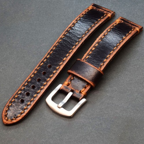 Correa de reloj de cuero genuino vintage envejecida 18-26 mm pulsera marrón - Imagen 2 de 6