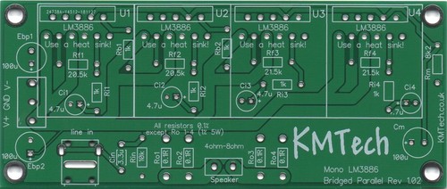 4x LM3886 ICs Bridged-Parallel BPA200 Chipamp Gainclone PCB only DIY KMTech - Afbeelding 1 van 4