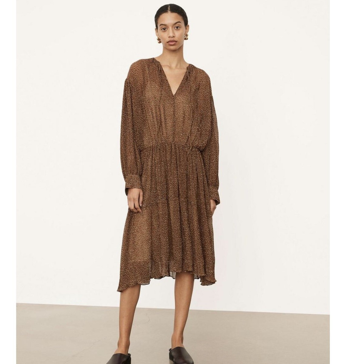 Vince Starry Dot Long Sleeve Shirred Dress Sz S NWT | eBay