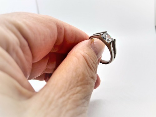 High Polish Surgical Steel Square Ring with Cubic Zirconia - Picture 4 of 4