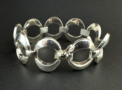 FMC 925 Signed Sterling Silver Open Circle Chain Linked Bracelet 7.75'' 22.7grs