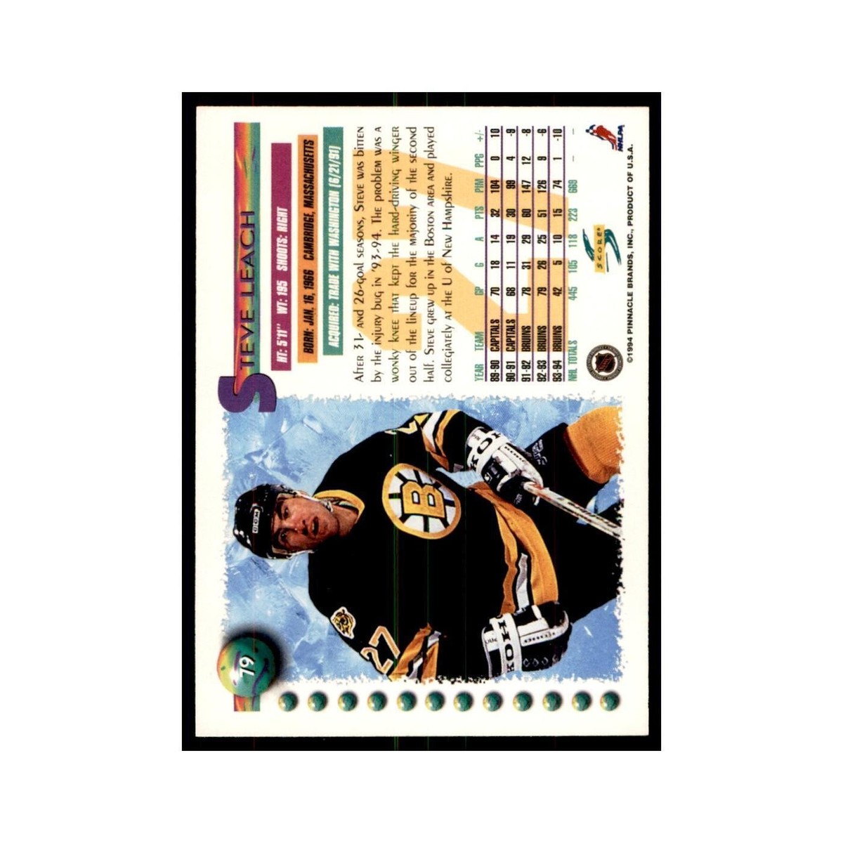 Steve Leach 1994 Score #79 Hockey Cards Hockey Card NM | eBay
