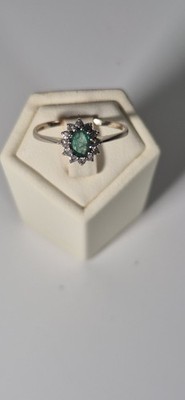 Vintage Cluster-Ring 9 kt Gold natürlicher Smaragd & Diamant   getestet   1,35 g