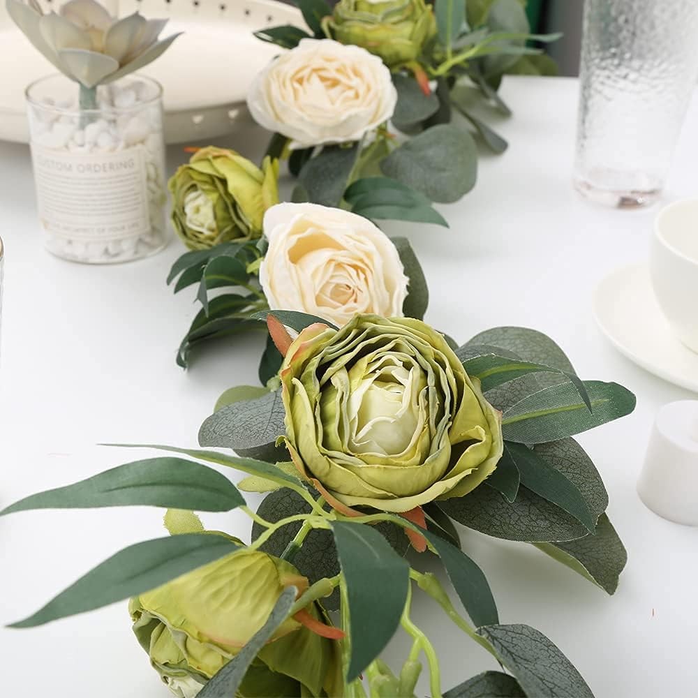 IPOPU White Roses Artificial Flowers Heads Bulk, 25pcs Vintage Off 