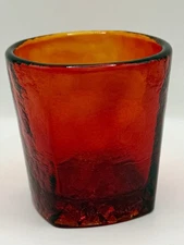 Fire And Light Recycled Glass RED Cadmium On The Rocks Tumbler GLOWS Signed 8 oz