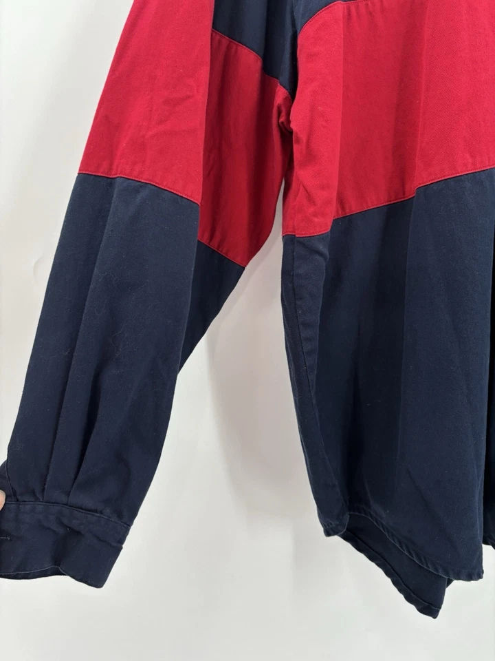 Camisa Merona Vintage Abotonada Para Hombre Mediana Azul Rojo Rayas Mangas Largas Años 90 Foto 3 de 4