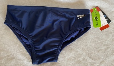 SPEEDO Eco ProLT Size 34 Navy Blue Swim Brief Fully Lined UPF 50+ NEW