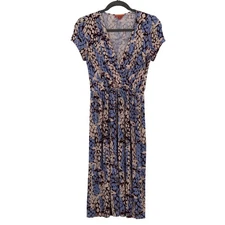 Modcloth Wrap Midi Dress Womens L Blue Contemporary Classic Career Office Wear