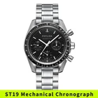 PHYLIDA 40mm Men's Watch ST19 Mechanical Chronograph Stop Watch Black Dial