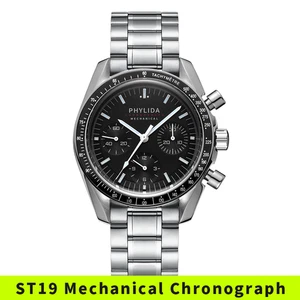 PHYLIDA 40mm Men's Watch ST19 Mechanical Chronograph Stop Watch Black Dial