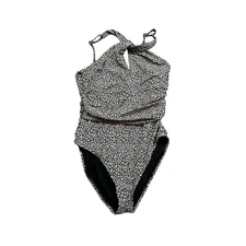 BLEU ROD BEATTE Swimsuit Women 10 One Piece Black Animal Print Halter Ruched