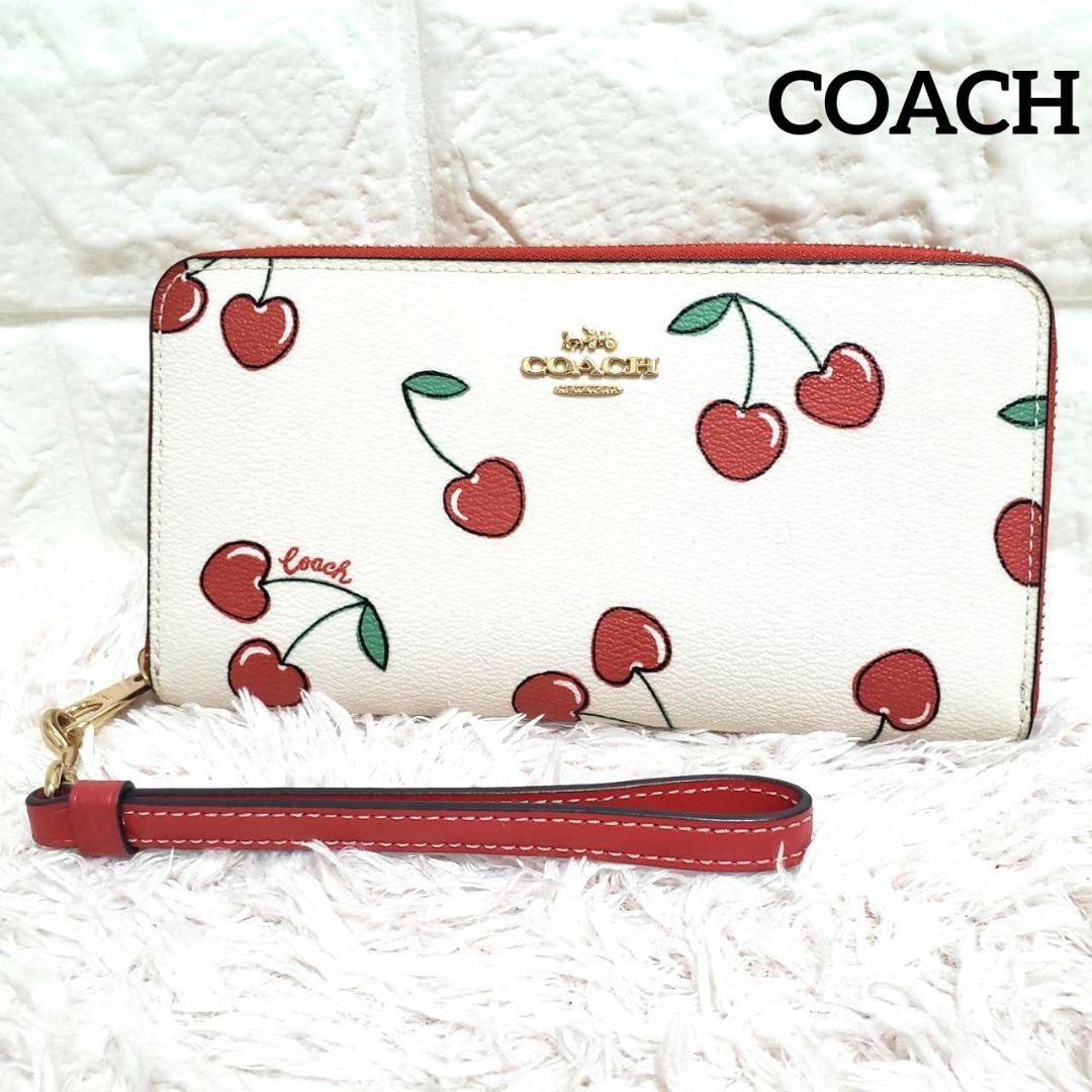 COACH Cherry Pattern Long Wallet White Leather Zi… - image 1