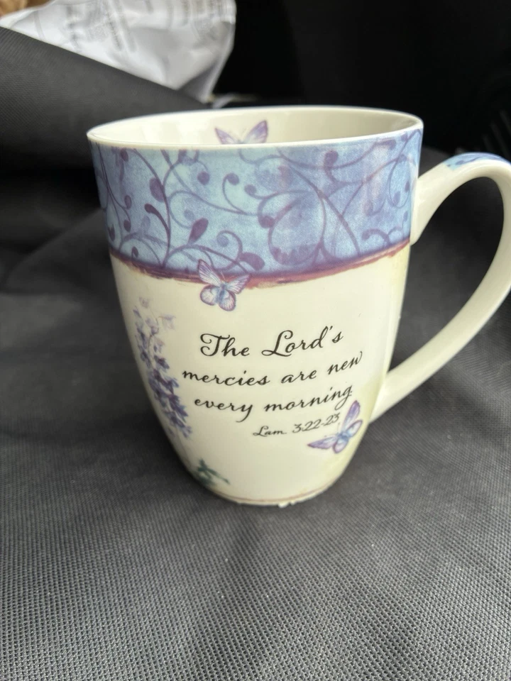NEW Christian Art Gifts Bible Verse Mug Butterfly Scripture Mug White and Blue - Image 4 of 4