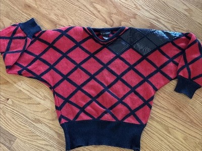 Vintage Ib Diffusion Geometric Angora Silk And Snakeskin Trim Sweater