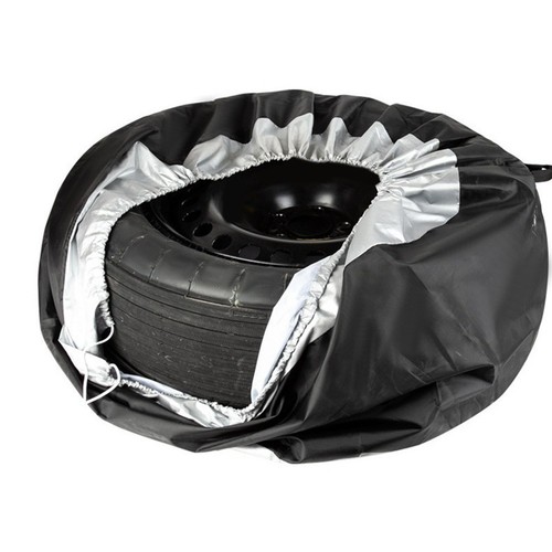 Car SUV Tire Cover Bag Weather Resistant Slip On Style Black Silver 4PCS - Picture 4 of 11