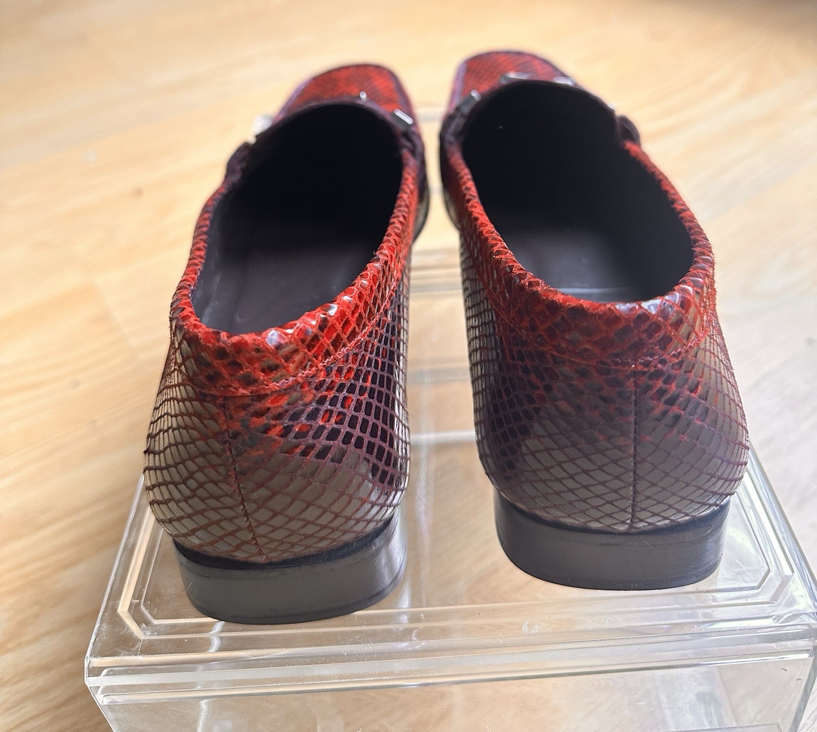 Stuart Weitzman Red Python-Embossed Leather Loafe… - image 4