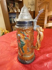 COLLECTION Bock Chope à bière BARBOTINE CERAMIQUE Marron 1 litre AVEC COUVERCLE