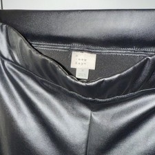 A New Day Women's Faux Leather High-Rise Pants size L Black Ankle Slit Pull-On