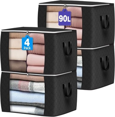 Budding Joy 4 Stück 90L Aufbewahrungstasche, Aufbewahrungsbox mit Deckel Große,
