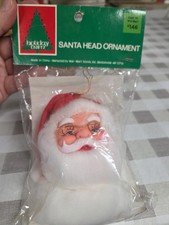 VINTAGE RUBBER FACE SANTA CLAUSE HEAD HANGING Xmas ORNAMENT XmasH 