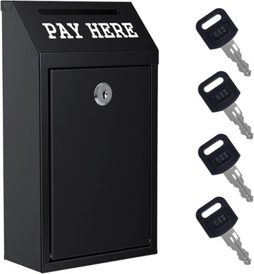 Sumerfnt Black Locking Cash Box Wall Mount 10.24x5.7x2.95in