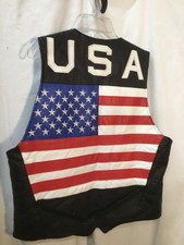 Euro Mond Vintage American Flag Black Leather Vest sz L