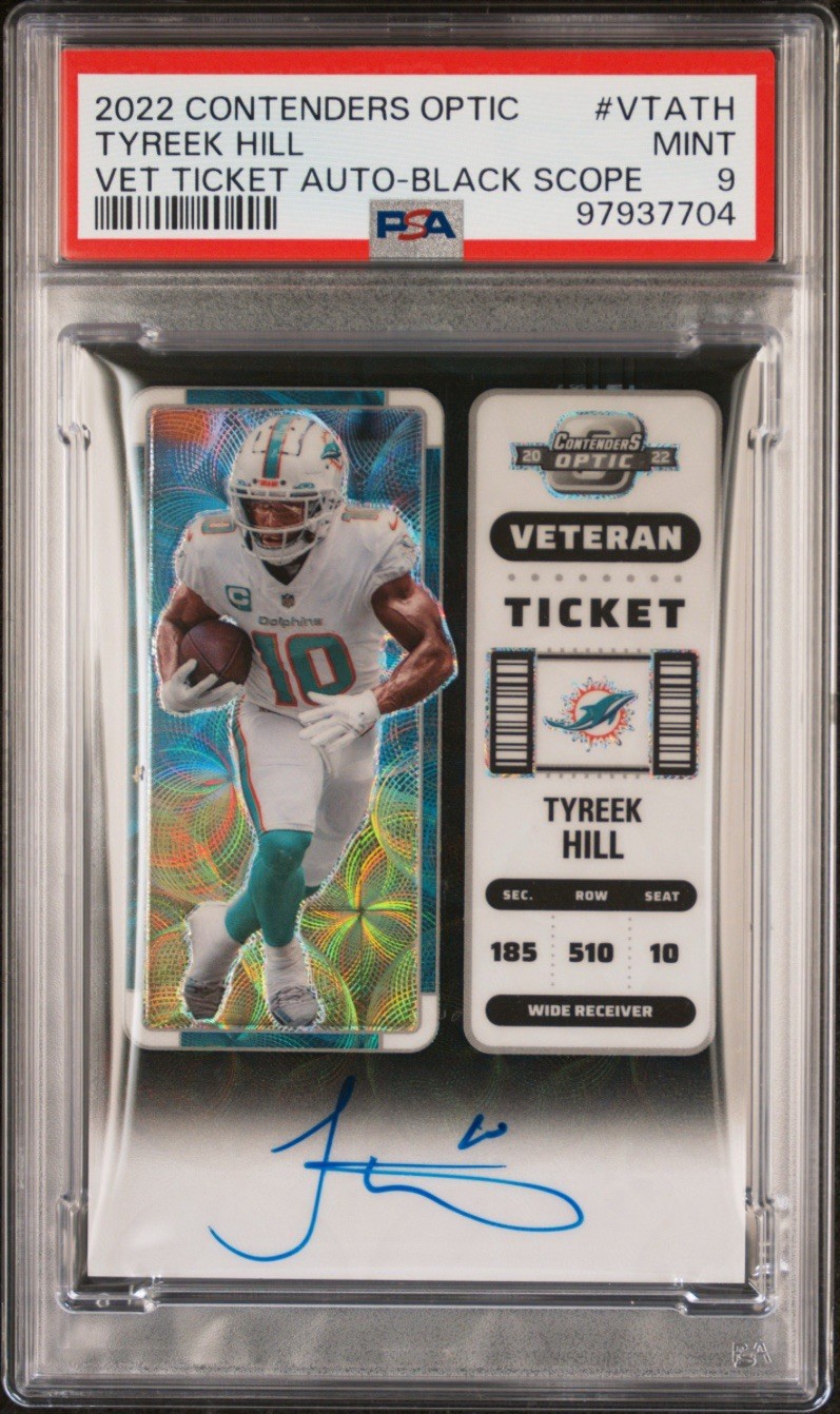 2022 Contenders Optic Tyreek Hill Black Scope Autograph /25 PSA 9 (POP 1) view 1