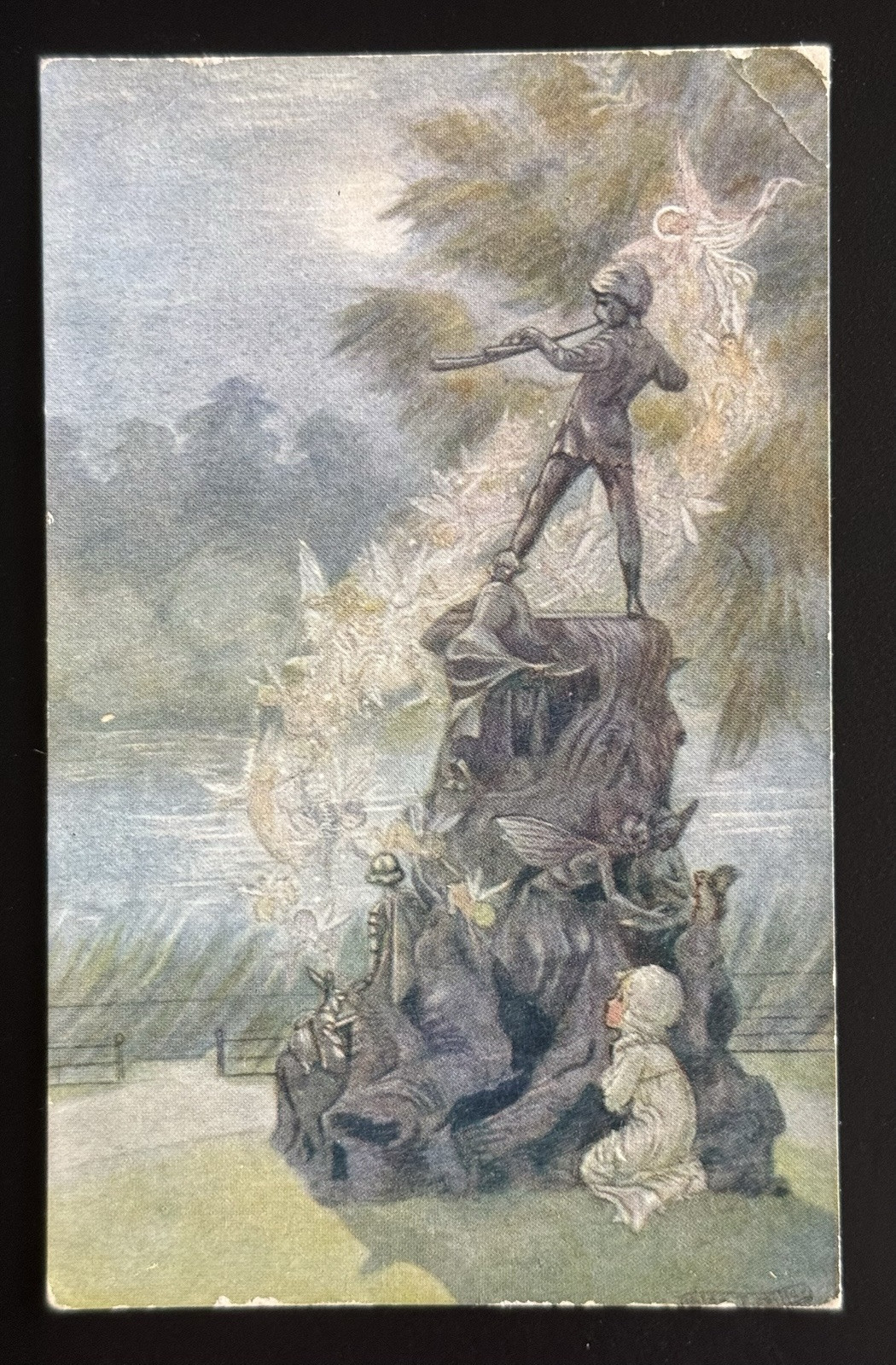 1925 Peter Pan Statue Postcard C.W. Faulkner & Co. Kensington Gardens, Fairies