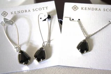 Kendra Scott Carrine Silver Black stone pendant and match earings NWT